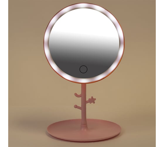 Изображение товара Зеркало настольное с подсветкой WBZ D=17см 3 режима свечения, аккум 1200 mAh, розовое 609331