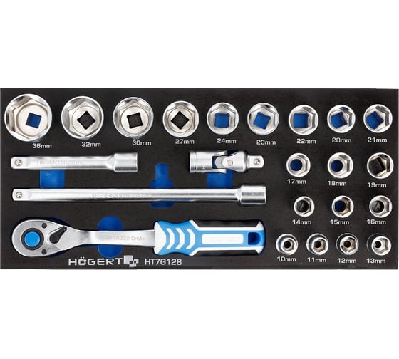 Изображение товара Набор инструментов HOEGERT TECHNIK с трещоткой 1/2 23 шт., ложемент EVA HT7G128