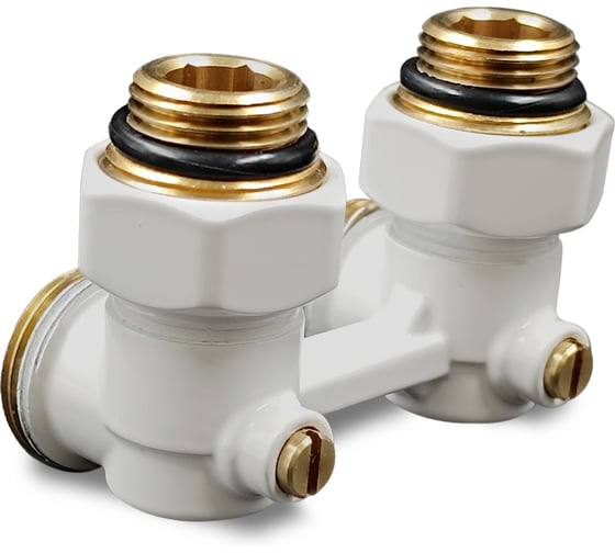 Изображение товара Угловой Н-образный клапан для нижнего подключения Primoclima Armature 3/4x1/2, белый PCC3412ASW