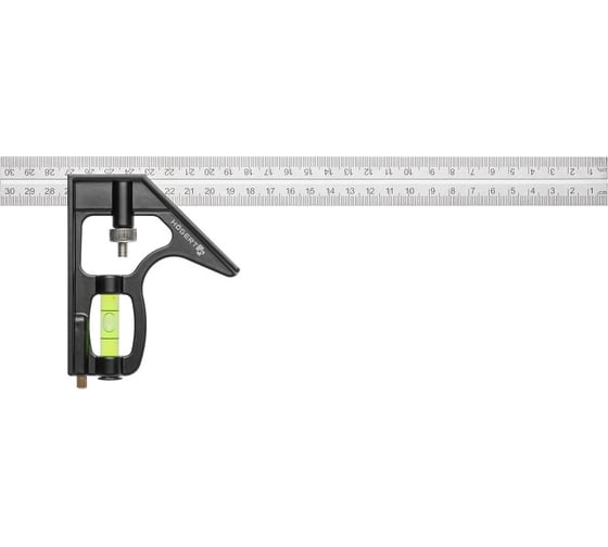 Изображение товара Строительная линейка с угольником и уровнем HOEGERT TECHNIK алюминиевая 300 мм /12 / HT4M217