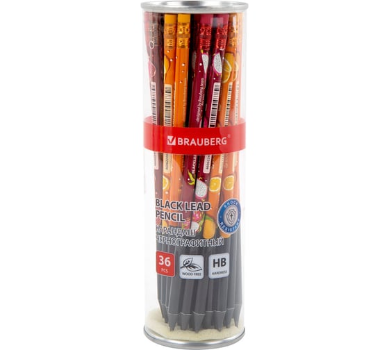 Изображение товара Карандаш чернографитный с принтом BRAUBERG JUICY FRUIT, HB, с ластиком, корпус ассорти 36 шт 182017