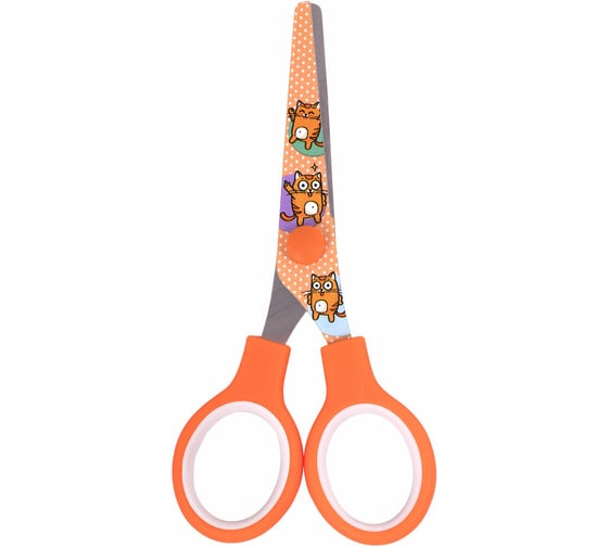 Изображение товара Ножницы BRAUBERG 130 мм оранжевые, с цветной печатью Котики, закругленные, 12 шт 238351