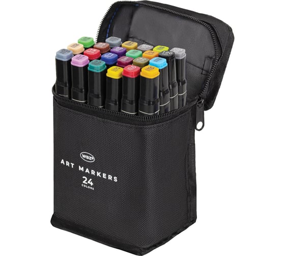Изображение товара Маркеры для скетчинга WBZ двусторонние, 24 шт, базовые цвета, в чехле 152571