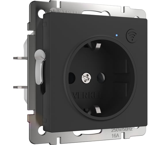 Изображение товара Умная встраиваемая розетка Werkel с заземлением, с защитными шторками, черный матовый a056422
