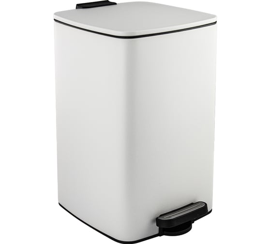 Изображение товара Ведро из нержавеющей стали САНАКС с педалью, квадратное, 16 литров, крышка микролифт, белое 10816-V