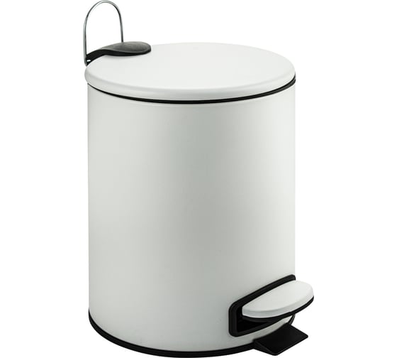 Изображение товара Ведро из нержавеющей стали САНАКС с педалью, круглое, 5 литров, плоская крышка микролифт, белое 10502