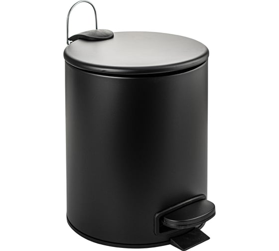 Изображение товара Ведро из нержавеющей стали САНАКС с педалью, круглое, 5 литров, плоская крышка микролифт, черное 10501