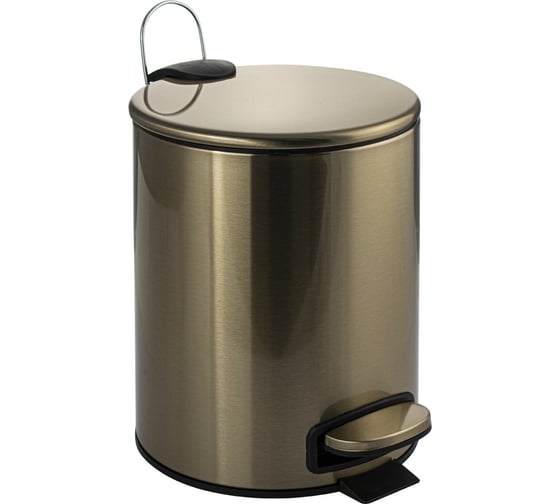Изображение товара Ведро из нержавеющей стали САНАКС с педалью, круглое, 5 литров, плоская крышка микролифт, цвет бронза 10503