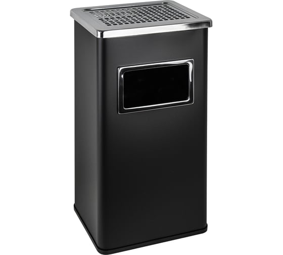 Изображение товара Урна с пепельницей САНАКС прямоугольная, из нержавеющей стали SUS 410, Ш-30см, В-61см, Г-24см, 40л, с пластиковым ведром 15л, черное 2019