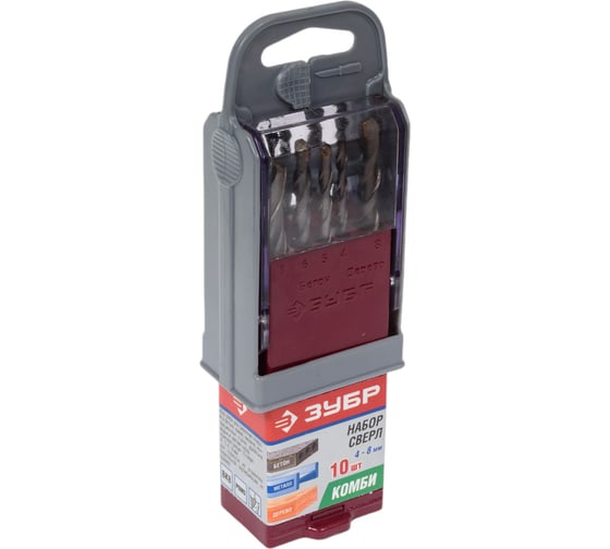 Изображение товара Набор сверл комбинированный (10 шт.) в супер боксе Зубр 4-29704-H10-SB