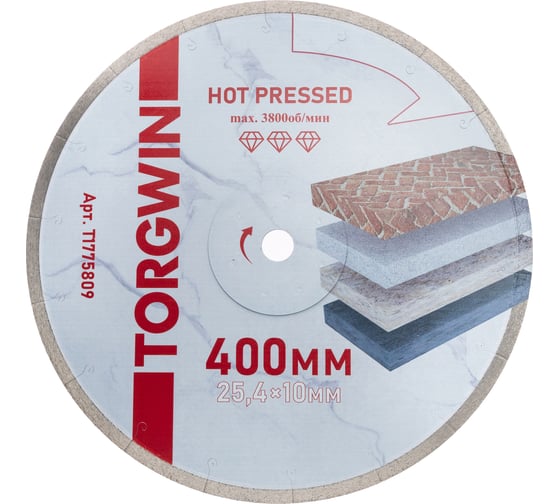 Изображение товара Диск алмазный отрезной TORGWIN сплошной по керамике ультратонкий 400x25.4/10x2.2 мм Hot press Professional T1775809