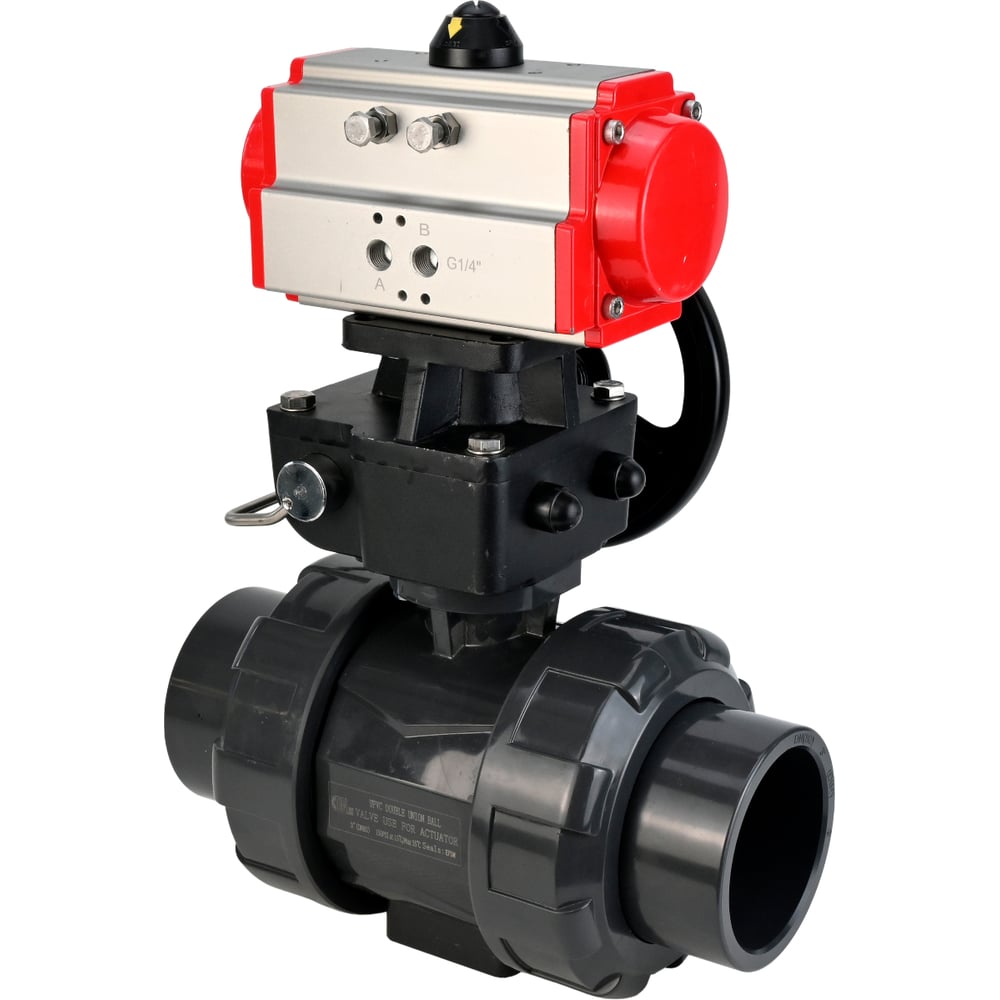 Изображение товара Кран шаровой DN25 PVC-U с пневмоприводом и ручным дублёром Ру10