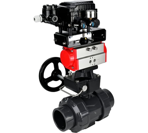 Изображение товара Кран шаровой НПВХ-НПВХ-E-FP-GRM-ISO Ду25 Ру10 DN.ru с пневмоприводом, поворотным позиционером, ручным дублером D160-67912