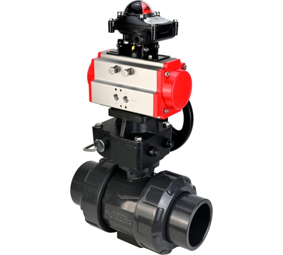 Изображение товара Кран шаровой НПВХ-НПВХ-E-FP-GRM-ISO Ду25 Ру10 DN.ru с пневмоприводом, БКВ, ручным дублером D160-67246