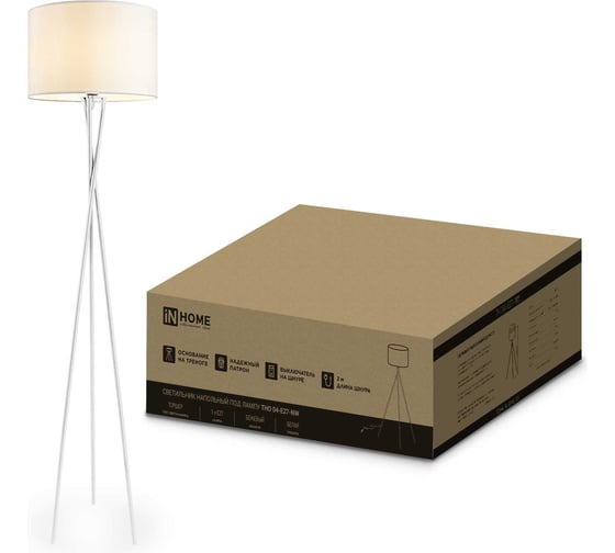 Изображение товара Светильник напольный IN HOME ТНО 04-Е27-NW 230В бежевый абажур, белая тренога 4690612059563