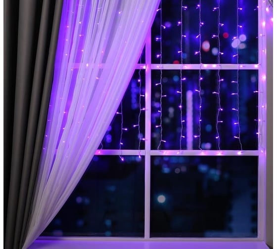 Изображение товара Занавес Luazon ECO IP20, УМС вилка, 1.5х1 м, Н.С. LED-180-220V, 8 режимов, фиолетовый 1080458