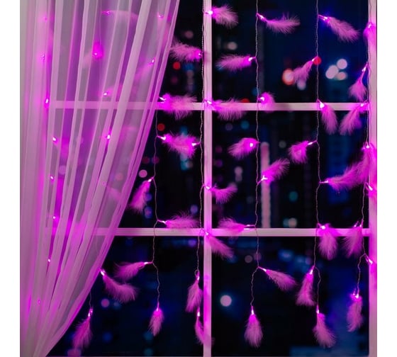 Изображение товара Занавес Luazon DECOR Перья, 3х1.4м, Н.С. LED-80-220V, 8 режимов, розовый 6929897