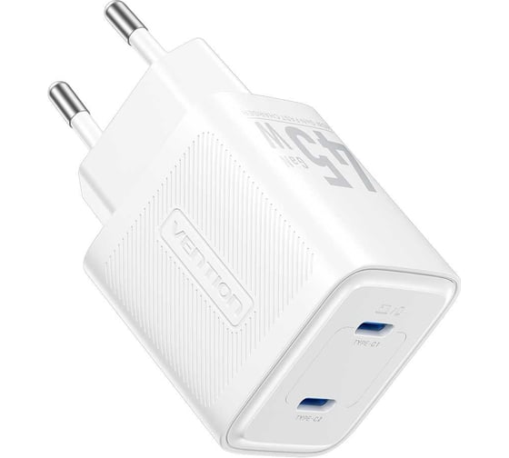 Изображение товара Сетевое зарядное устройство VENTION на 2 порта USB С+C GaN 45W, белый FEFW0-EU
