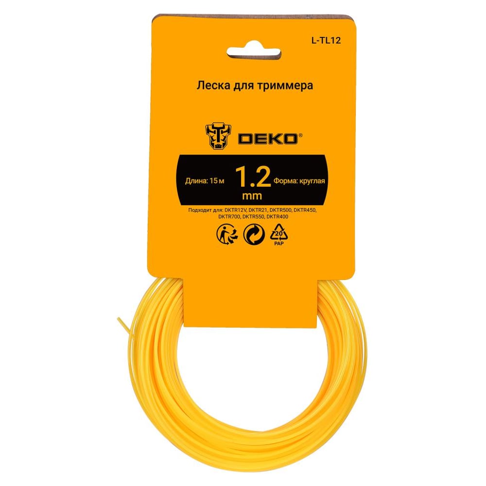 Изображение товара Леска для триммера DEKO L-TL12 круг 1.2 мм 15 м, жёлтая