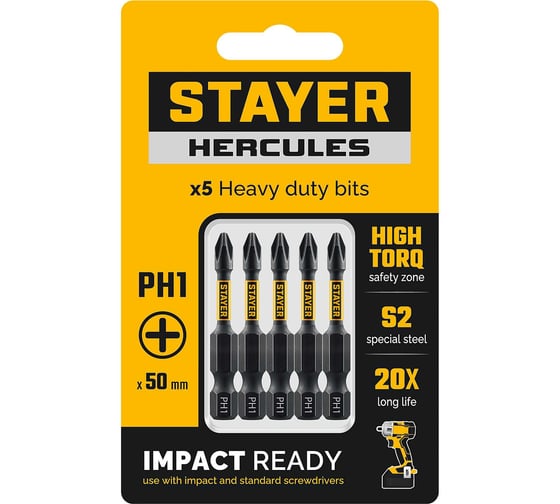 Изображение товара Торсионные биты Stayer PH1, 50 мм, 5 шт HERCULES 26231-1-50-5