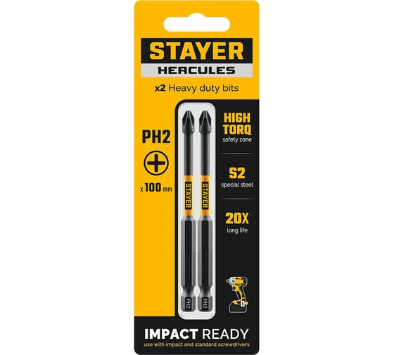 Изображение товара Торсионные биты Stayer PH2, 100 мм, 2 шт HERCULES 26231-2-100-2