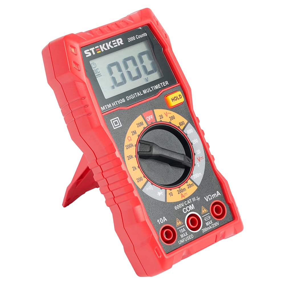 Изображение товара Мультиметр цифровой STEKKER MTM HT108 2000отсчетов, 2 батареи тип ААА 1,5В, 49993
