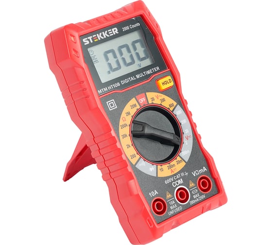 Изображение товара Мультиметр цифровой STEKKER MTM HT108 2000отсчетов, 2 батареи тип ААА 1,5В, 49993