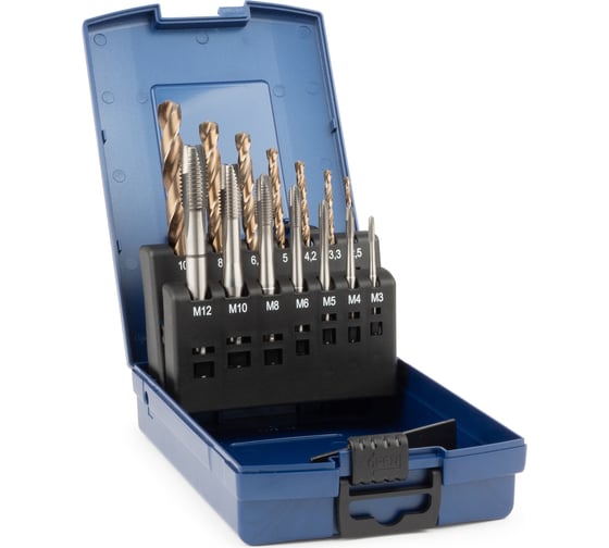 Изображение товара Набор машинных метчиков GSR From B HSSE DIN371/376 M3-M10/M12 Silver 14 предметов BRB09100100