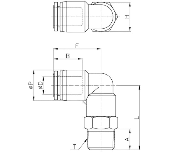 Изображение товара Фитинг L-образный 4 мм с наружной металлической резьбой M5 CDC Pneumatics PL 04M5