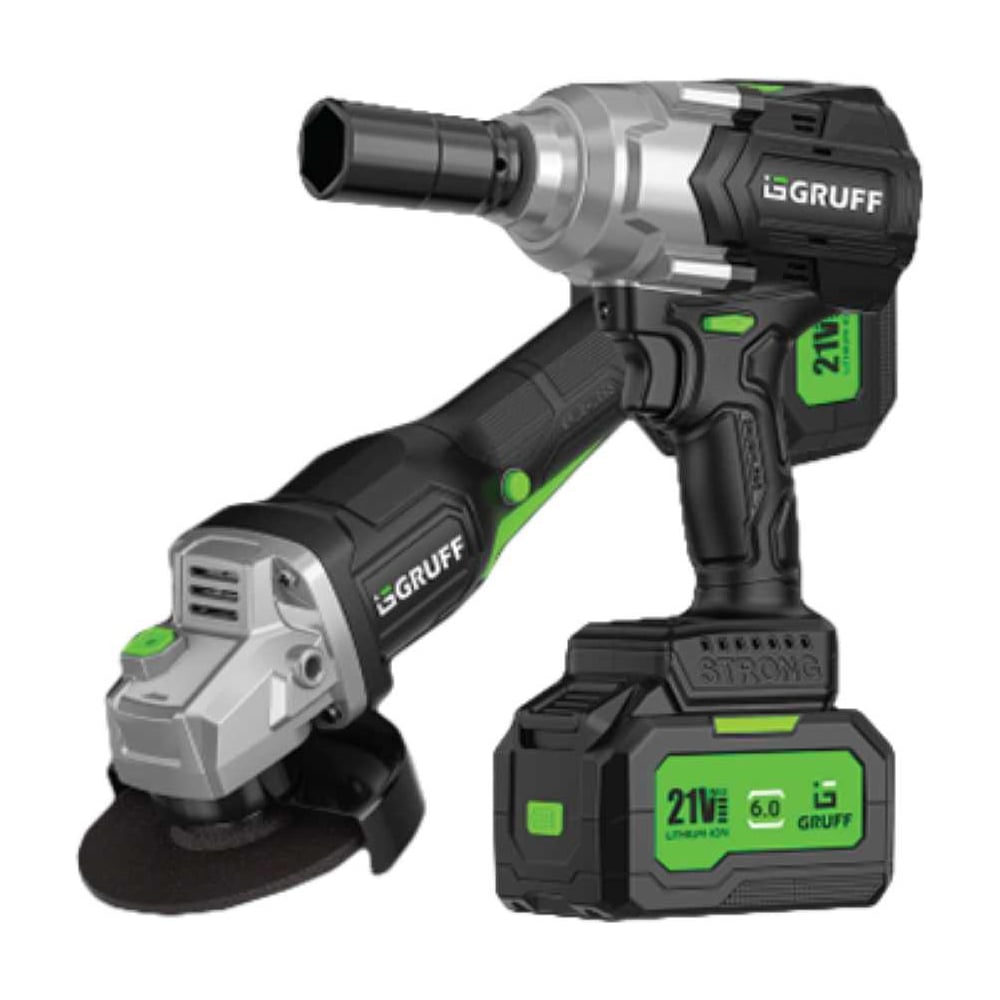 Изображение товара Профессиональный набор 2 в 1 GRUFF гайковерт и УШМ GF 450-125 с 2 аккумуляторами