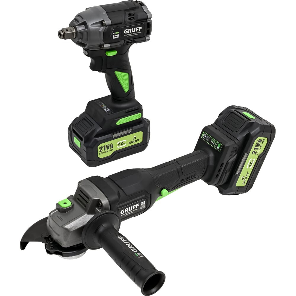 Изображение товара Профессиональный набор 2 в 1 GRUFF гайковерт и УШМ GF 450-125 с 2 аккумуляторами