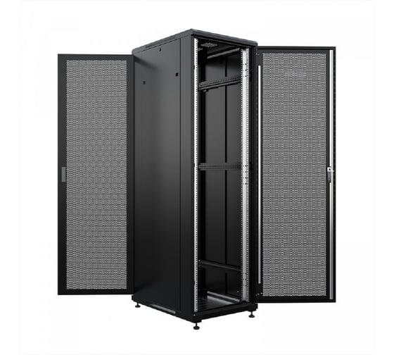 Изображение товара Шкаф напольный универсальный серверный ONTEK TC 18U 600x600мм, 4 профиля 19, двери перфорированная и перфорированная, боковые стенки съемные TC18U66PPDRSWAS-9005