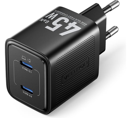 Изображение товара Сетевое зарядное устройство VENTION на 2 порт USB С+C GaN 45W Чёрный FEFB0-EU