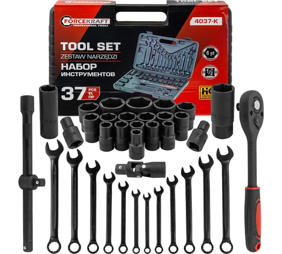 Изображение товара Набор инструментов Forcekraft 37 предметов, 1/2, 6 граней FK-4037-K(65873)