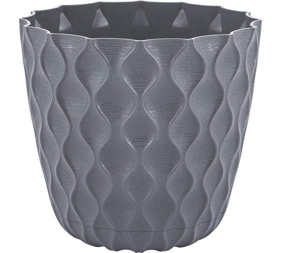 Изображение товара Горшок для цветов Ingreen Wave, с поддоном, 2,5 л, вулканический серый 272776