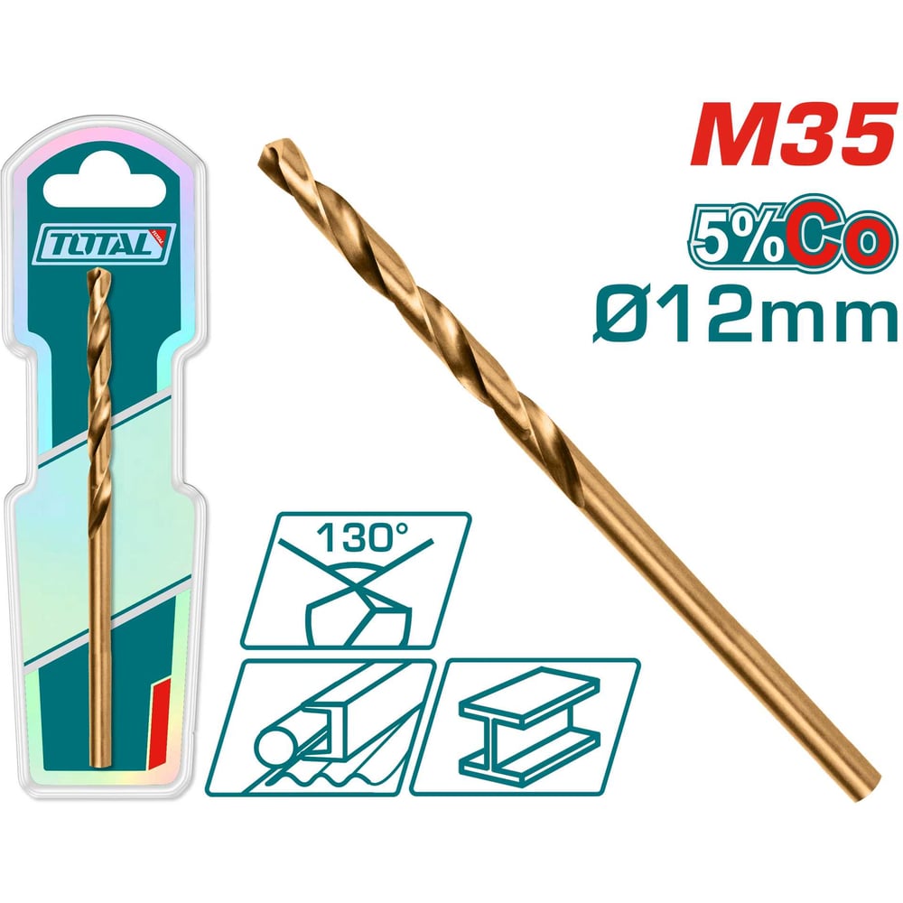 Изображение товара Сверло по металлу M35 HSS-CO 12 мм TOTAL TAC11212001 профессиональное сверло для металла