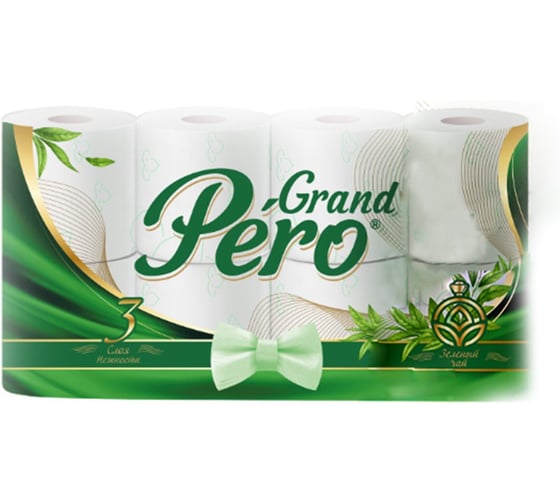 Изображение товара Туалетная бумага GrandPero Зеленый чай, трехслойная, 8 рулонов, белая 267869