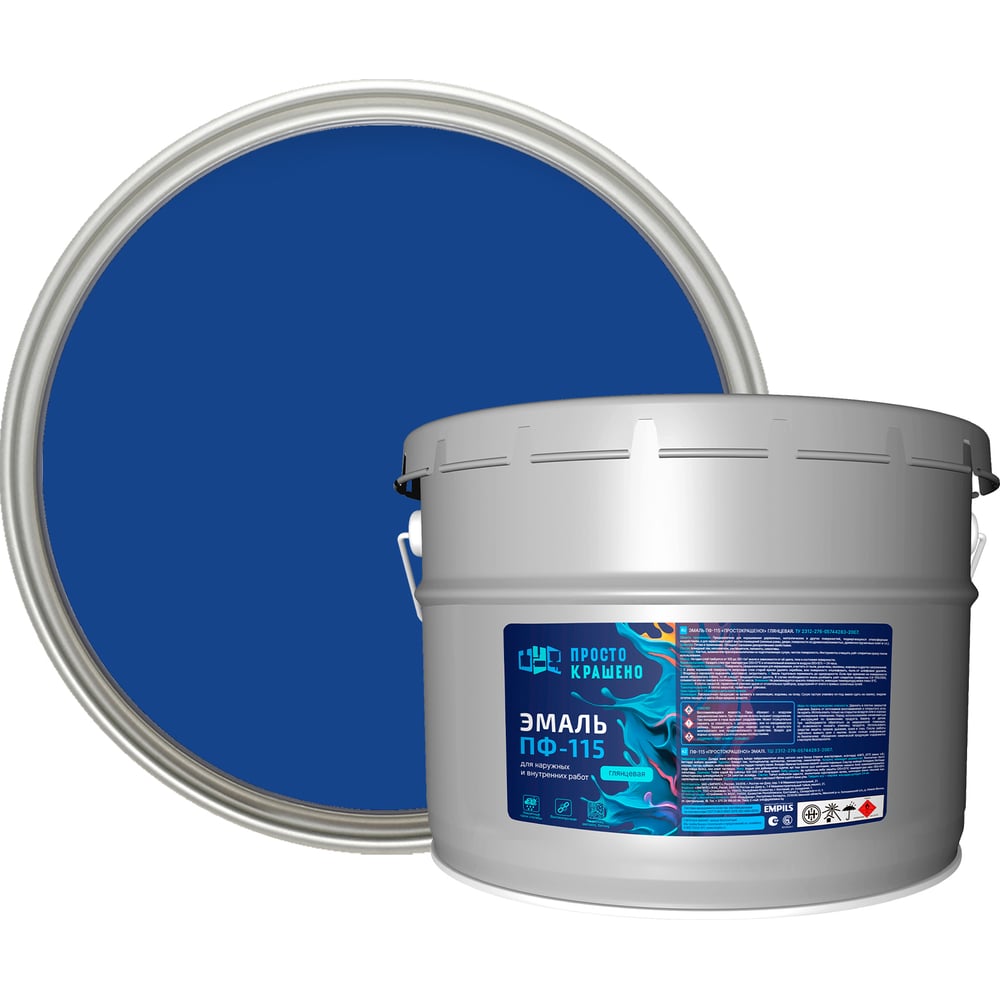 Изображение товара Эмаль Простокрашено ПФ-115 синяя 10кг для металла и дерева