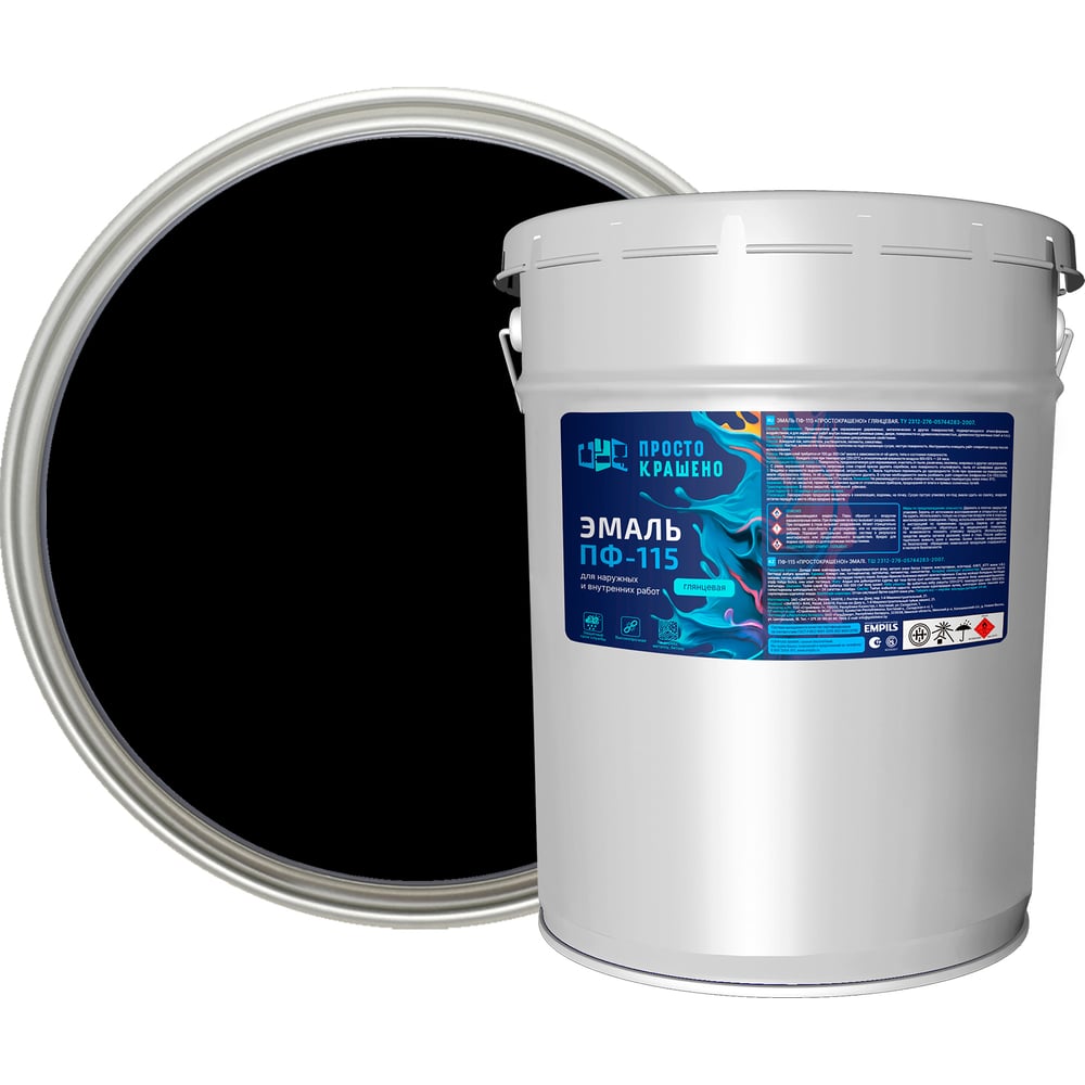 Изображение товара Эмаль Простокрашено! ПФ-115 черная 20 кг для дерева и металла