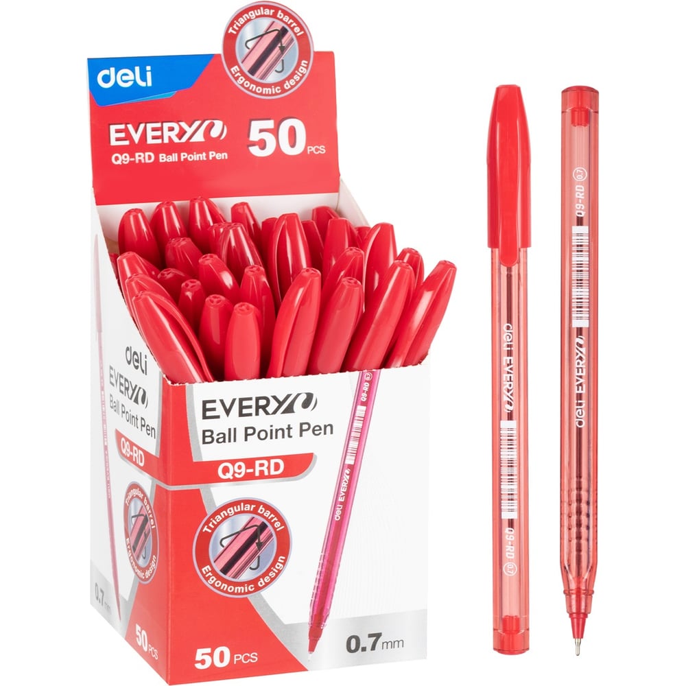 Изображение товара Шариковая ручка DELI игольчатый наконечник: 0.7 мм, цвет красный (50 шт. в наборе) EQ9-RD