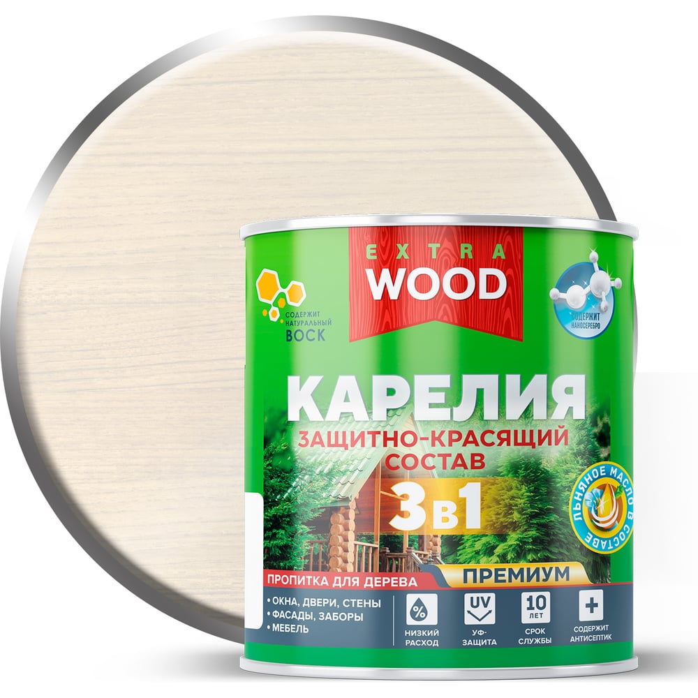 Изображение товара Защитно-красящий состав 3в1 Farbitex для древесины белый 0.75 л WOOD