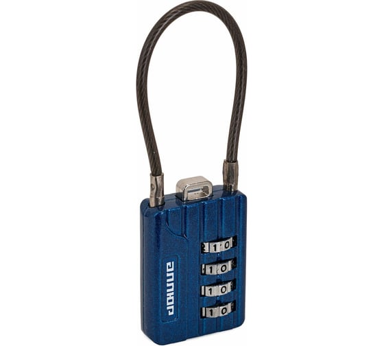 Изображение товара Навесной замок Аллюр ВС1КТ-30/3 H2 (синий; с тросиком; кодовый; 3 мм) 10155