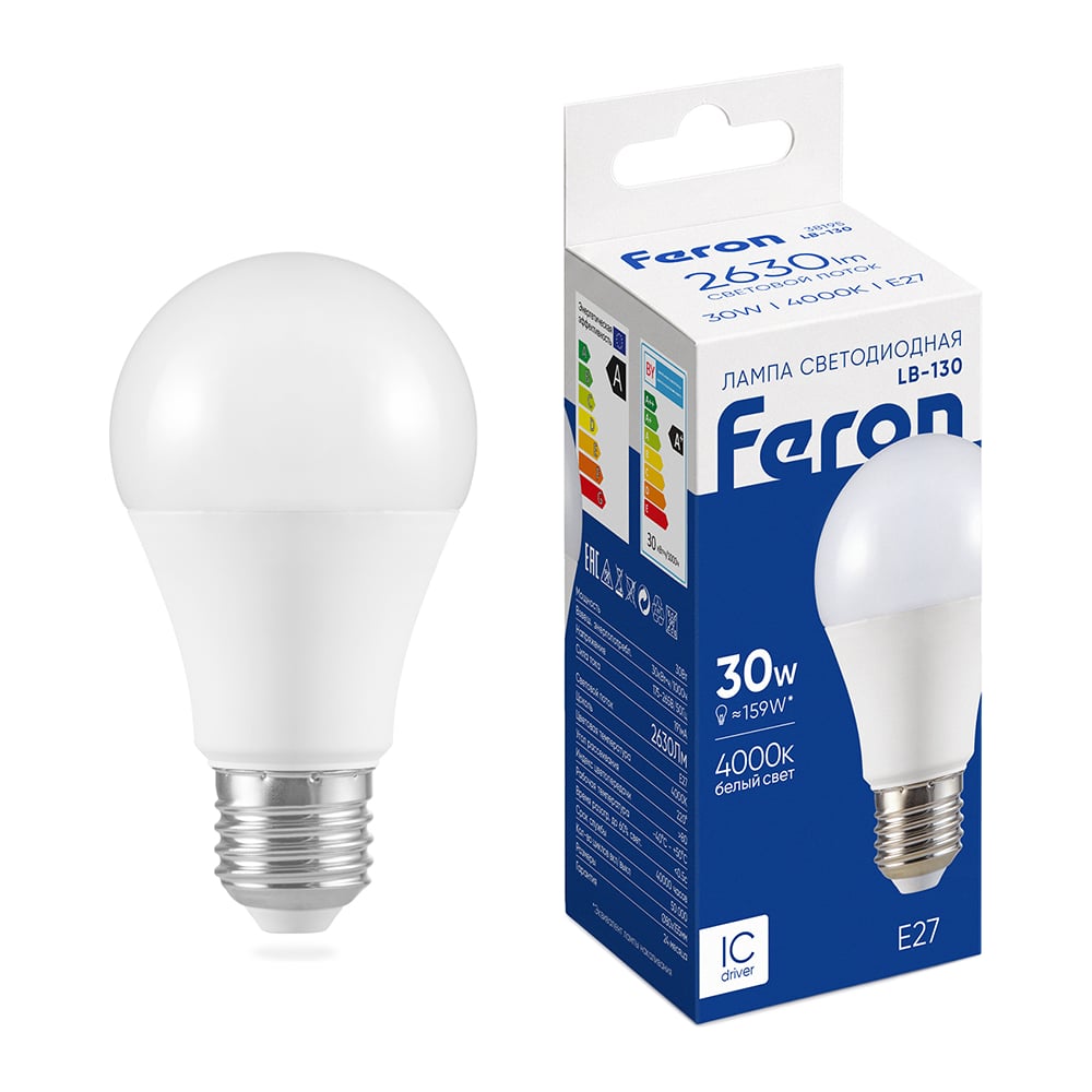 Изображение товара Светодиодная лампа FERON LB-130 Шар E27 30W 4000K 38195 Изображение товара Светодиодная лампа FERON LB-130 Шар E27 30W 4000K 38195