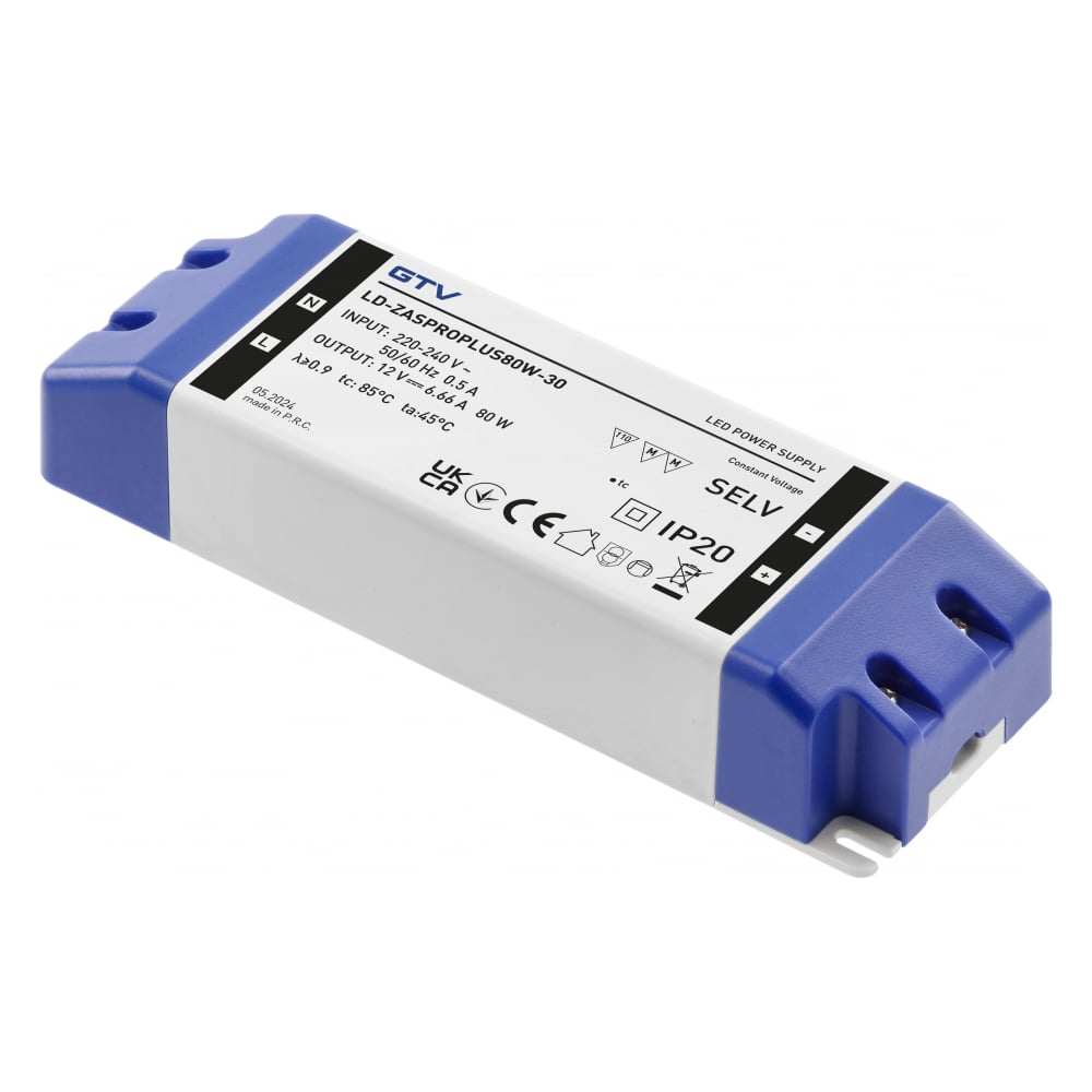 Изображение товара Блок питания для светодиодов GTV LED PRO+ 220/12V 80W IP20 — надежный трансформатор