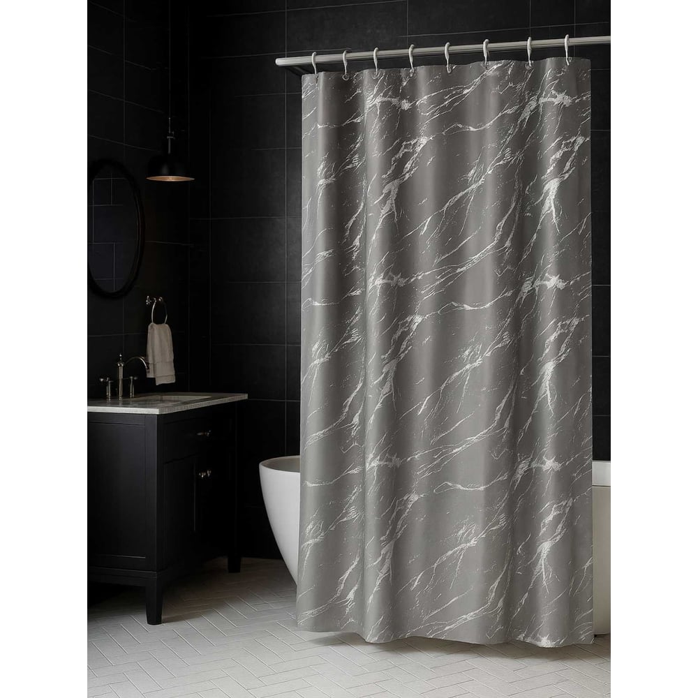 Изображение товара Шторы для ванной комнаты 180x180см полиэстр серый мрамор ООО Агростройлидер