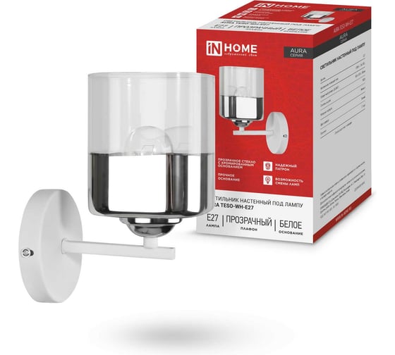 Изображение товара Светильник настенный под лампу IN HOME AURA TESO-WH-E27 100x150x180 белый 4690612058061