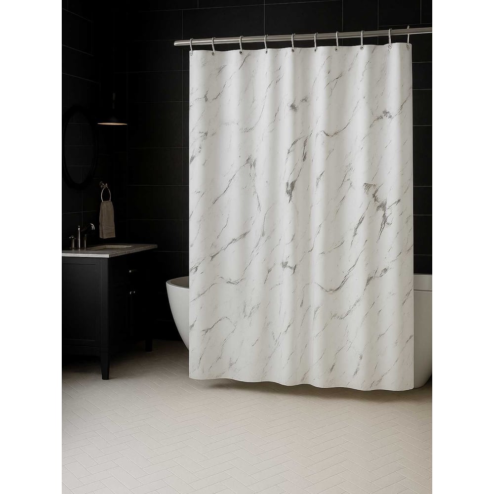 Изображение товара Шторы для ванной комнаты 180x180см полиэстер белый мрамор модель САД-24.26