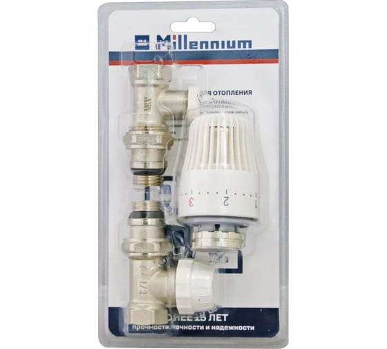 Изображение товара Комплект кранов Millennium 1/2" прямой для радиатора под термоголовку внутренняя/наружная KRPB1212