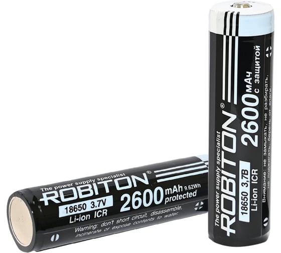 Изображение товара Аккумулятор Robiton 18650-2600 high top с защитой PK1 19771