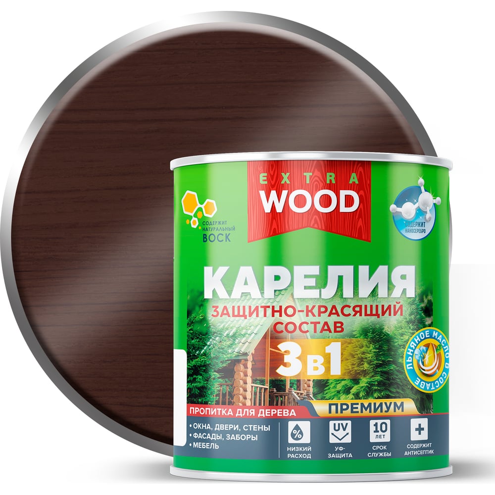 Изображение товара Защитно-красящий состав 3в1 Farbitex для древесины орех Карелия 0.75 л
